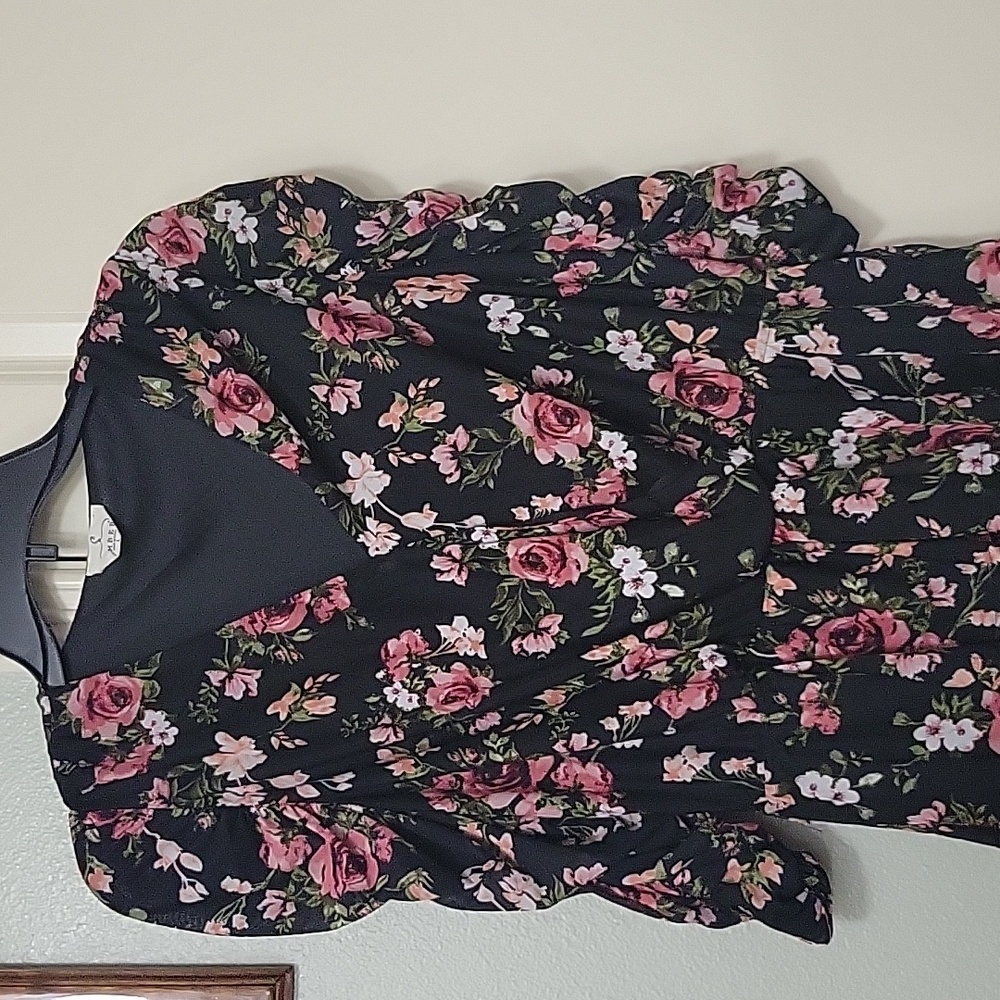 Floral Black and Pink Blouse